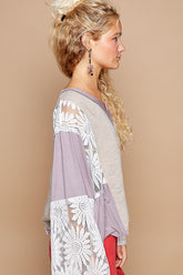 POL Lace Detail V-Neck Flare Sleeve Blouse OutfitFlow